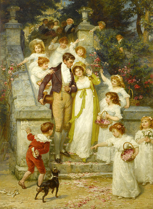 public domain image of a couple leaving for their honeymoon