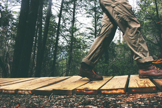 A person hiking through the woods