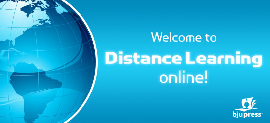blue banner with globe and the text Welcome to Distance Learning online!