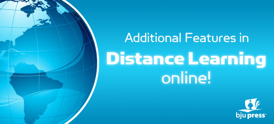 blue banner with globe and the text Additional Features in Distance Learning online!