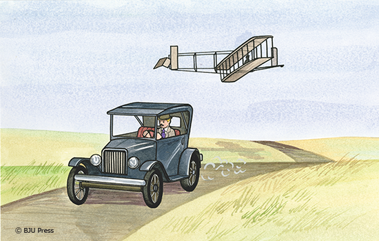 illustration of model T and early airplane