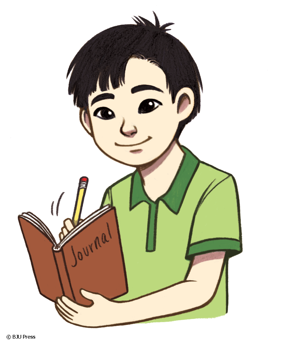 illustration of a boy writing in a journal
