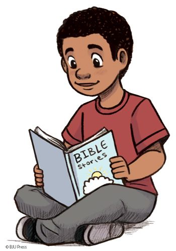 BJU Press illustration of a boy reading Bible stories