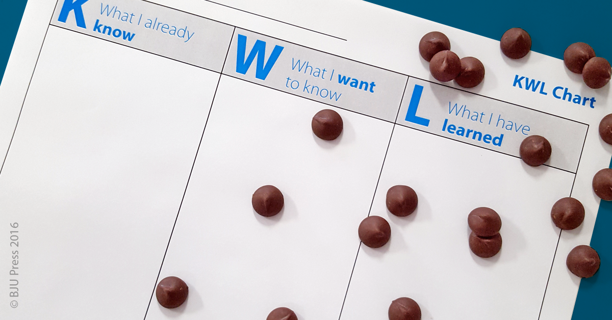 KWL learning activity chart with chocolate chips