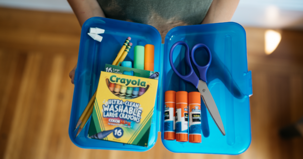 pencil case with homeschool supply
